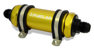 Fuelab 828 In-Line Fuel Filter Long -6AN In/Out 6 Micron Fiberglass - Gold - 82831-5