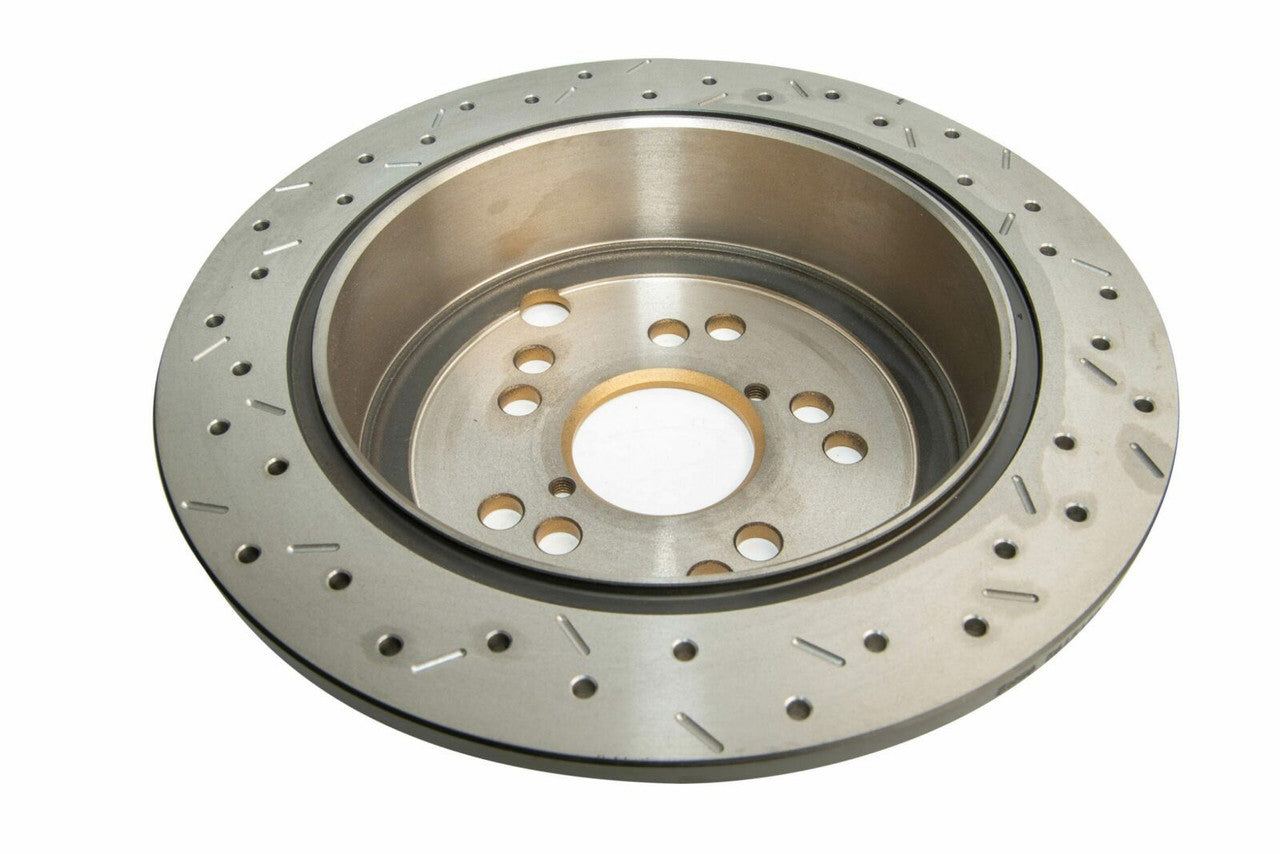 DBA Rear 4000 Series XS Gold Drilled & Slotted Brake Rotor For 2008-21 Subaru WRX, 09-13 Forester - Back