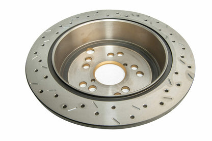 DBA Rear 4000 Series XS Gold Drilled & Slotted Brake Rotor For 2008-21 Subaru WRX, 09-13 Forester - Back