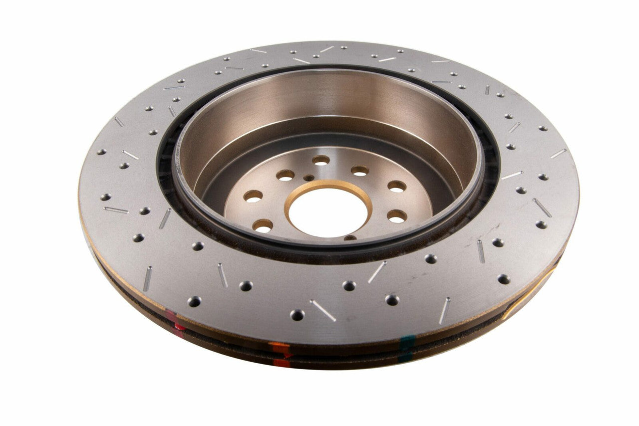 DBA Rear 4000 Series XS Gold Drilled & Slotted Brake Rotor For 2004-07 Subaru WRX STI - Back