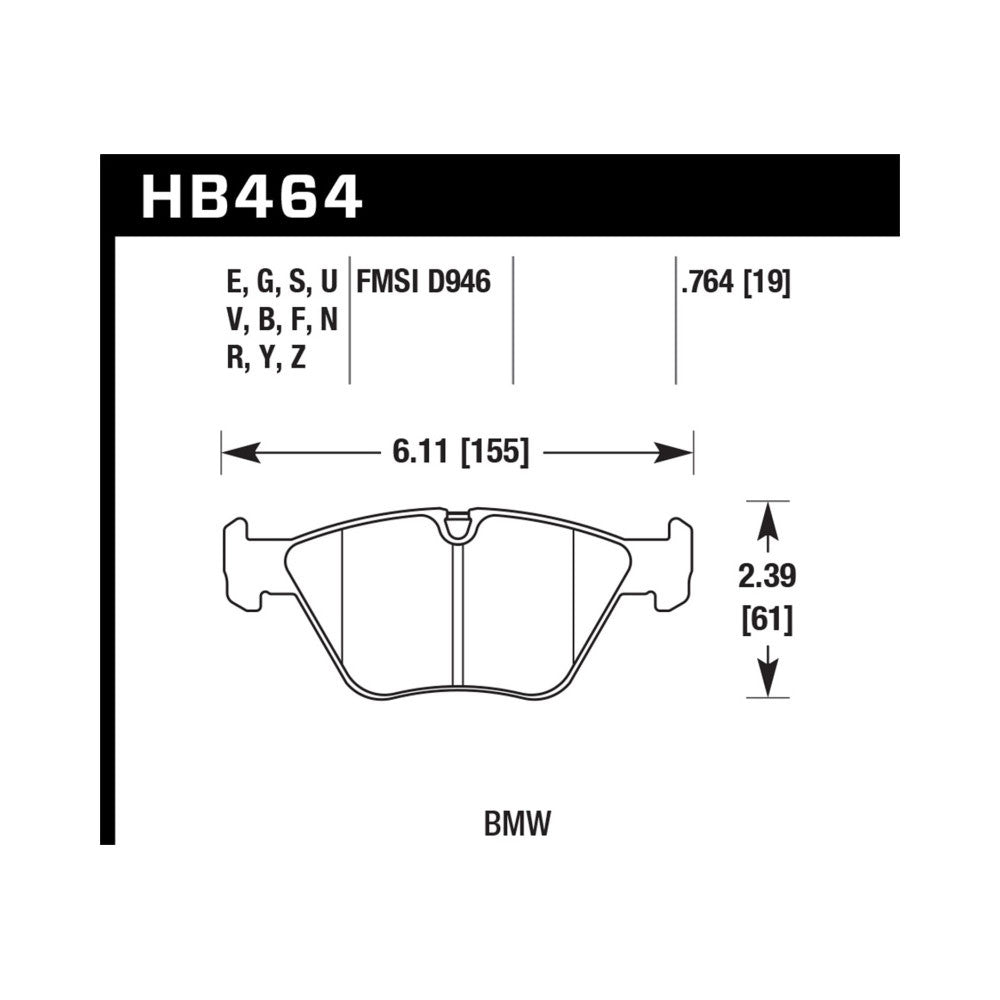 Hawk Front HPS Street Replacement Brake Pads Dimensions for BMW