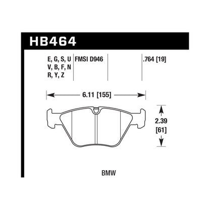 Hawk Front HPS Street Replacement Brake Pads Dimensions for BMW