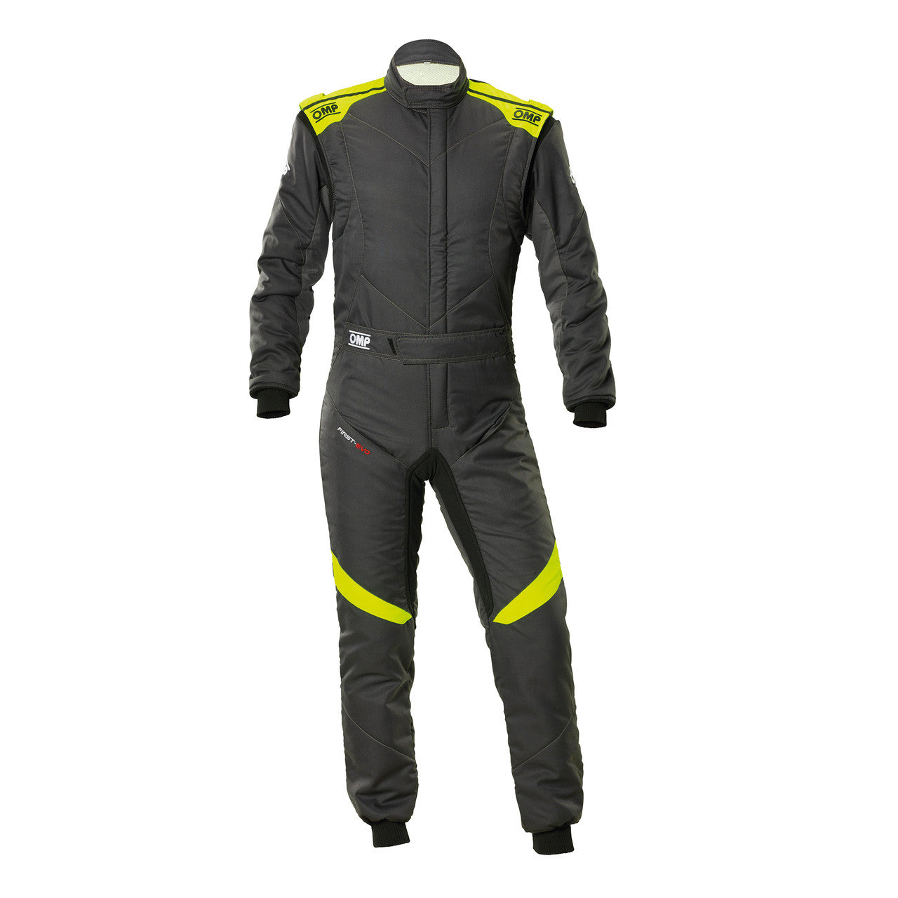 OMP First Evo Overall Anthracite / Fluo Yellow Racing Suit- Size 42 (FIA 8856-2018/SFI)