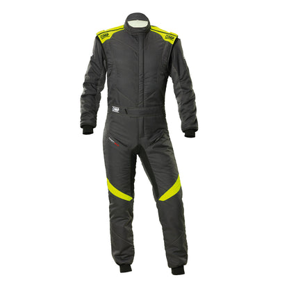 OMP First Evo Overall Anthracite / Fluo Yellow Racing Suit- Size 42 (FIA 8856-2018/SFI)