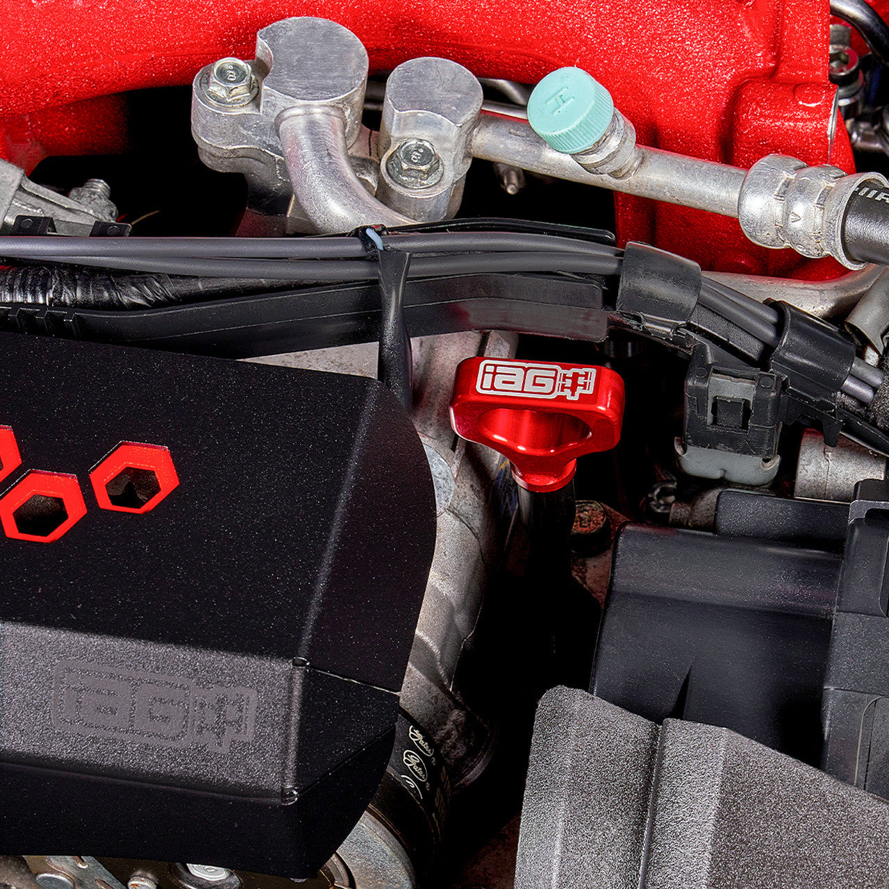IAG Dipstick With Billet Anodized Handle For 2002-05 WRX, 93-06 Impreza - Red Installed