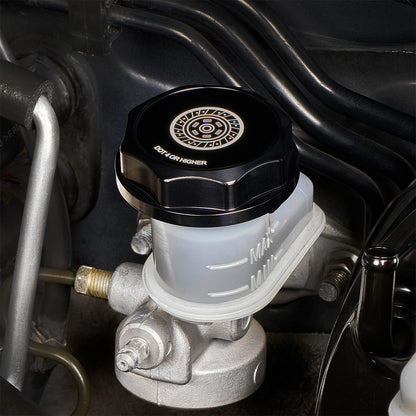 IAG Revolve Clutch Fluid Reservoir Cap w/ Anodized Color Accent for WRX STI - Black Installed