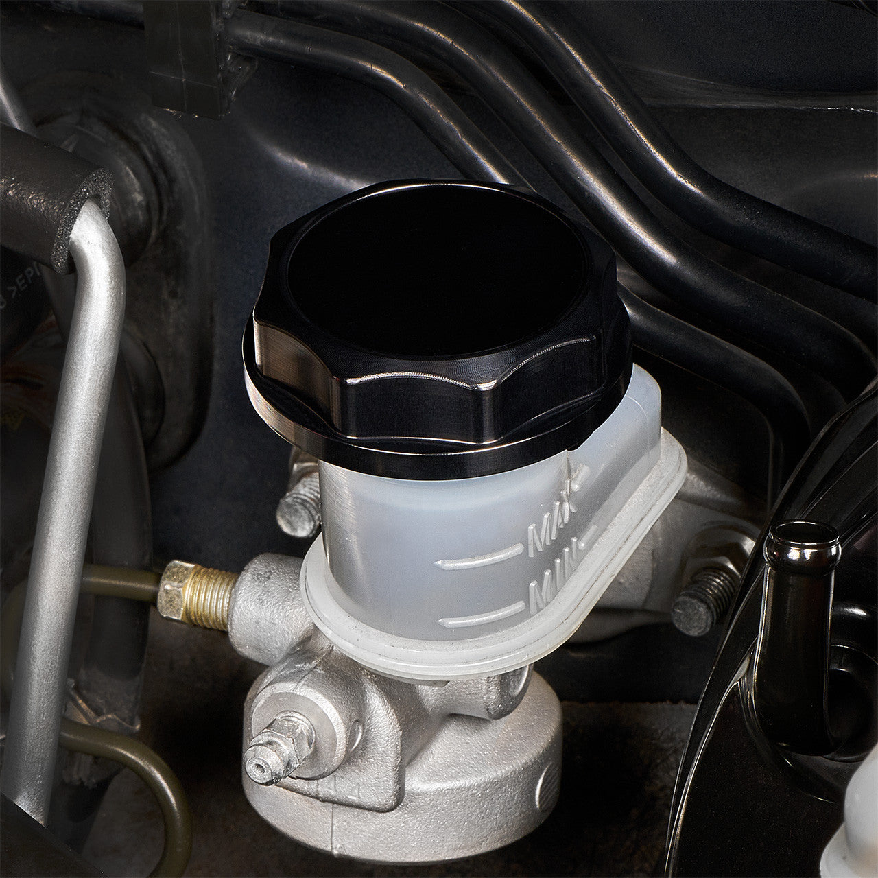 IAG Revolve Clutch Fluid Reservoir Cap w/ Anodized Color Accent for WRX STI - Installed 2