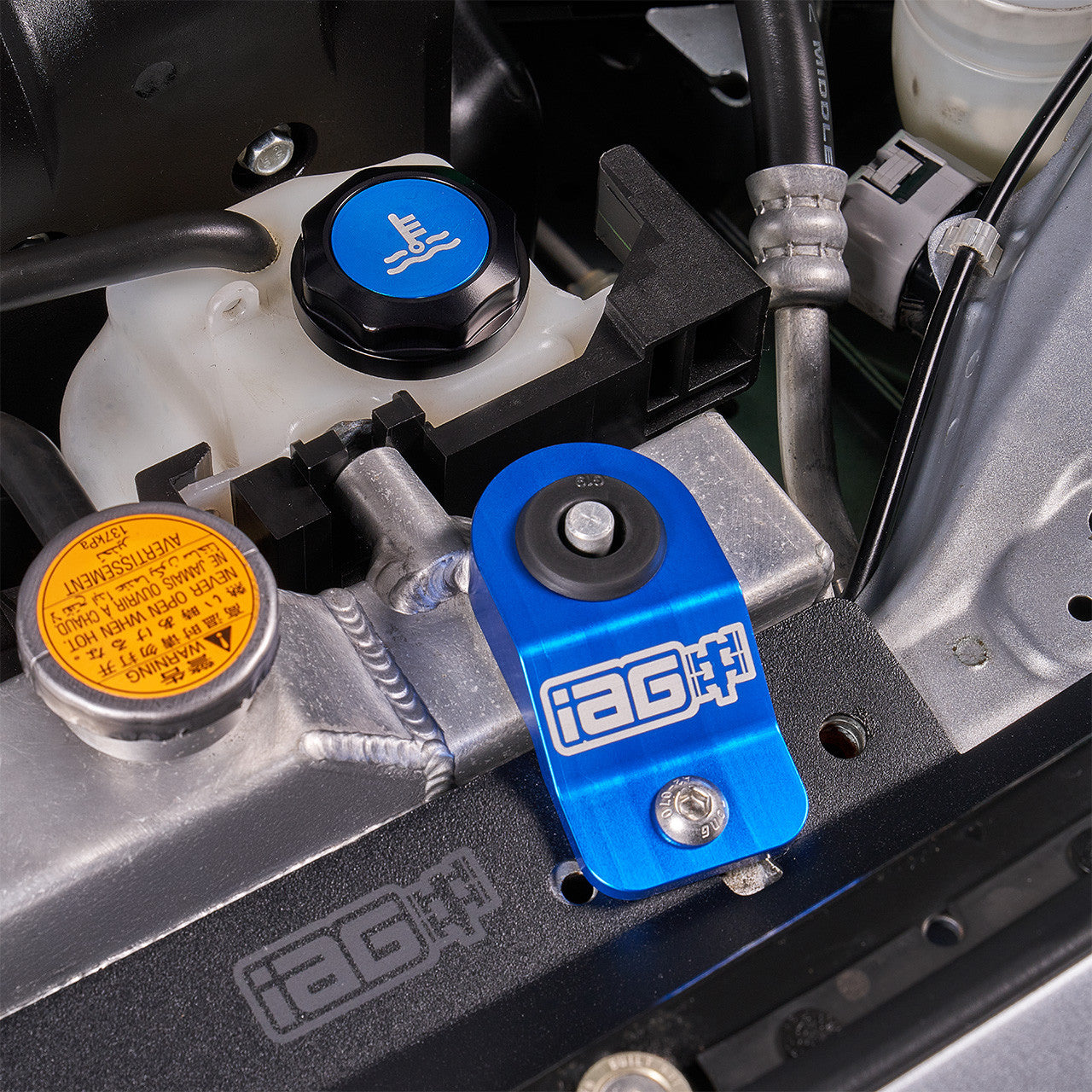 IAG Radiator Stays For 2008-14 Subaru WRX & STI, 08-10 Impreza & Outback - Installed 2