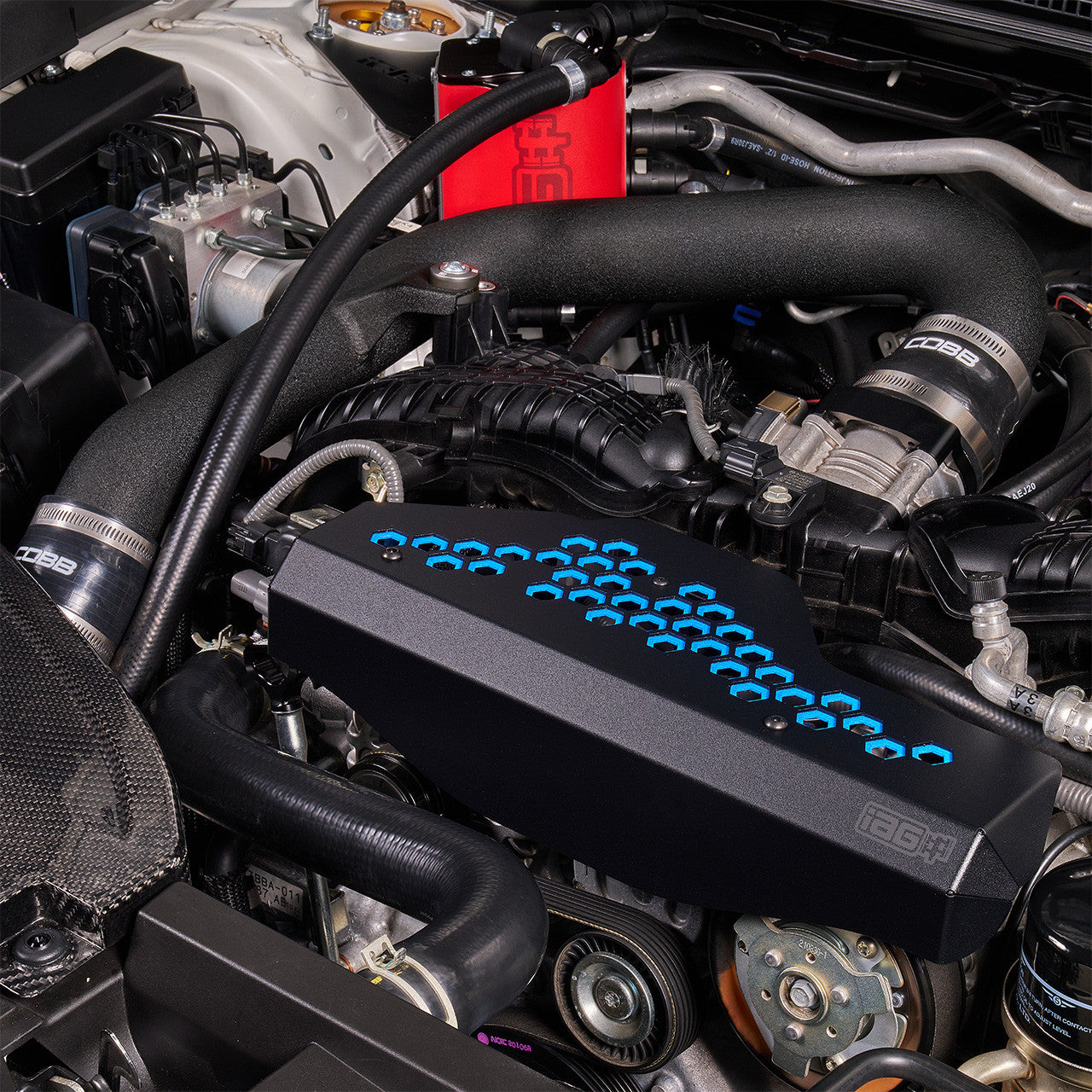 IAG Alternator Cover For 2022-26 WRX - Blue Installed Close-up