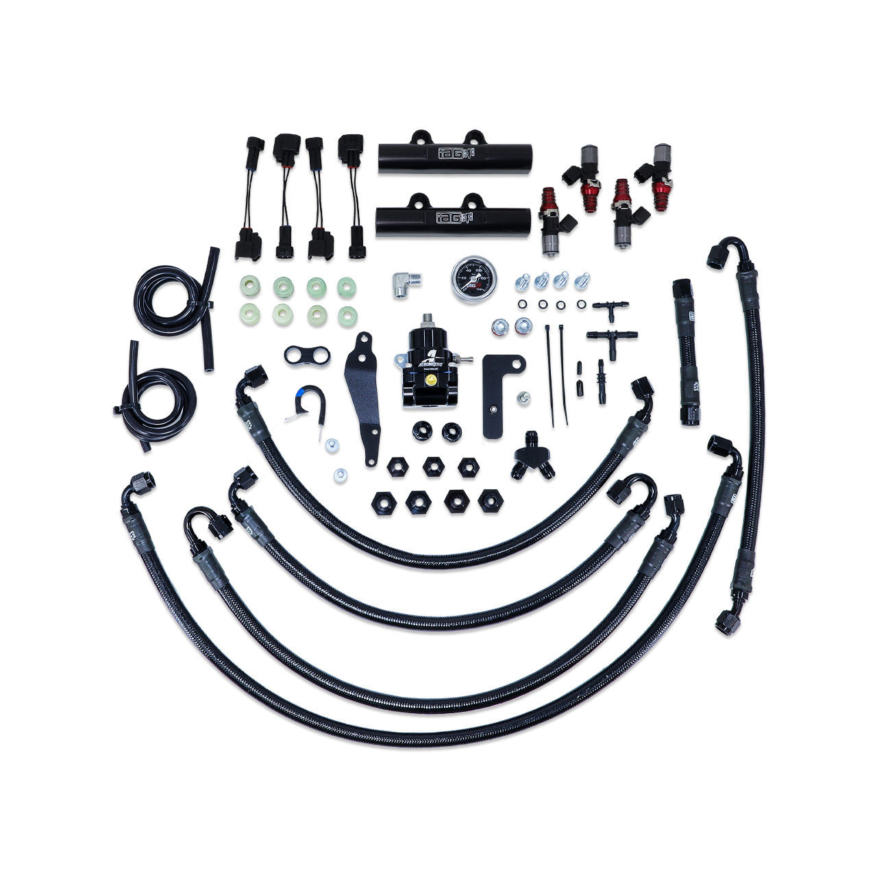 IAG PTFE Fuel System Kit w/ ID Injectors, Aeromotive FPR, IAG Fuel Rails for 08-14 WRX, 08-21 STI