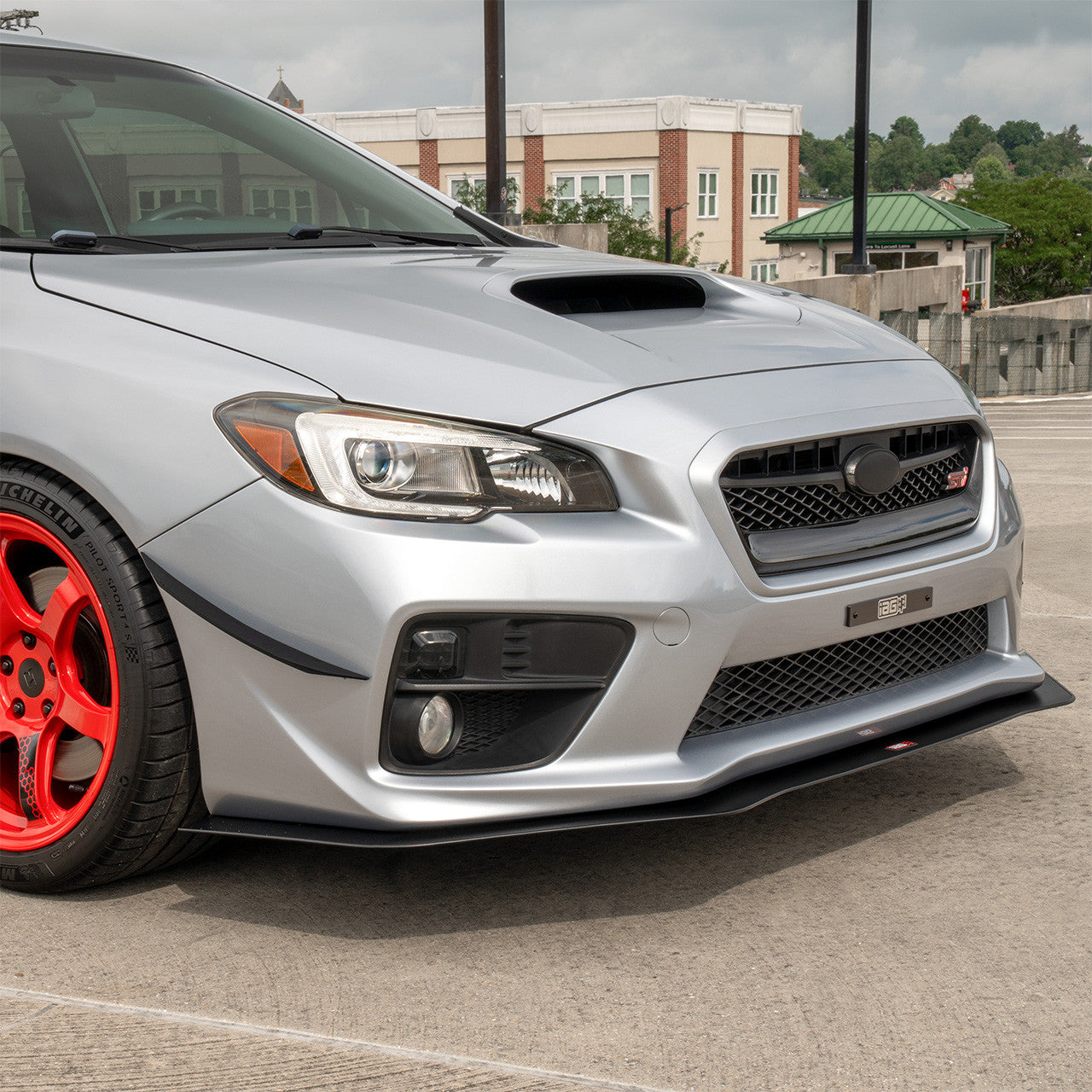 IAG Front Splitter with Straight Endplate Winglets For 2015-21 Subaru WRX & STI - Matte Black Installed 2