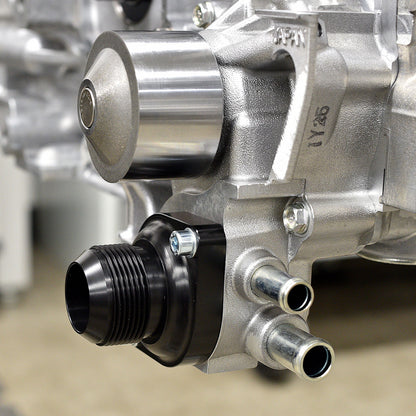 IAG Subaru AN-Style Thermostat Housing for 02-24 WRX, 04-21 STI, 04-13 FXT, 05-09 LGT, 13-24 BRZ - Installed