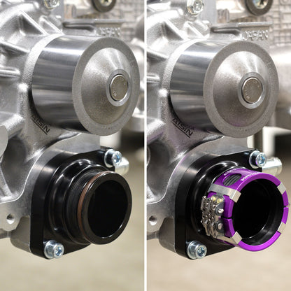 IAG Subaru Wiggins Style Thermostat Housing for 02-24 WRX, 04-21 STI, 04-13 FXT, 05-09 LGT, 13-24 BRZ - Installed 2 Comparison
