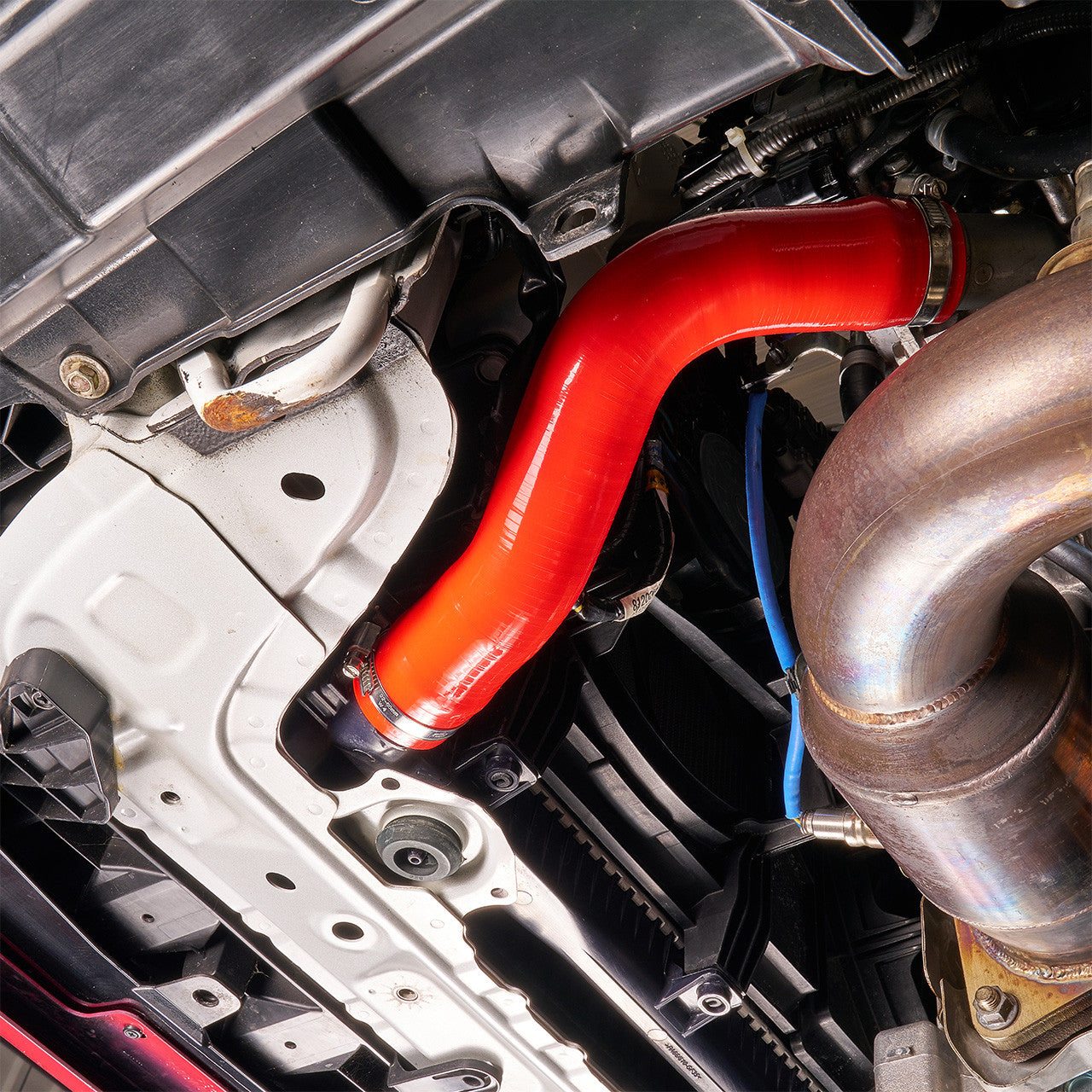 IAG Silicone Upper & Lower Radiator Hose Kit For 2022-26 WRX - Red Install 3