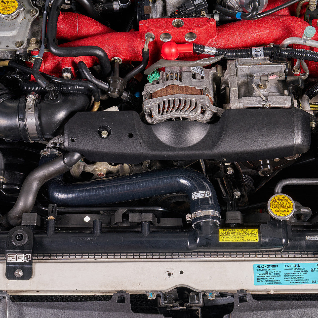 IAG Silicone Upper & Lower Radiator Hose Kit For 2002-07 WRX, 04-07 STI - Black Installed
