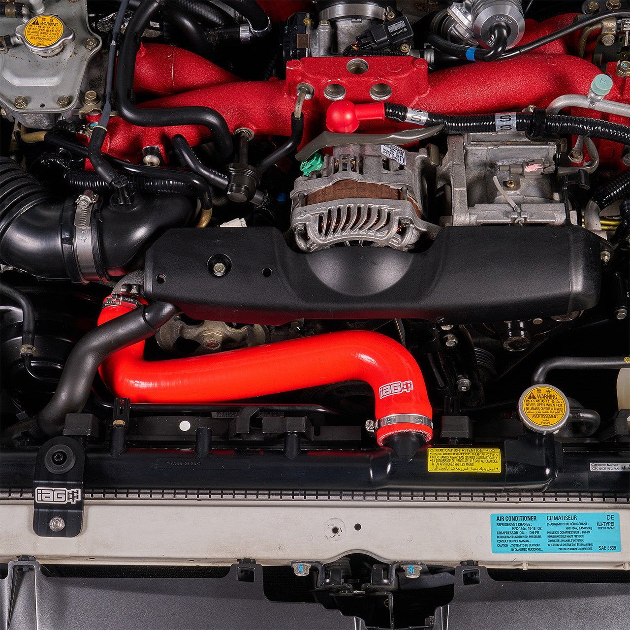 IAG Silicone Upper & Lower Radiator Hose Kit For 2002-07 WRX, 04-07 STI - Red Installed 3