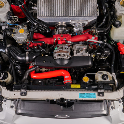 IAG Silicone Upper & Lower Radiator Hose Kit For 2002-07 WRX, 04-07 STI - Red Installed
