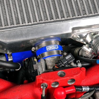 IAG “Trim to Fit” Top Mount Intercooler Coupler Kit for 2004-21 Subaru STI - Blue Installed