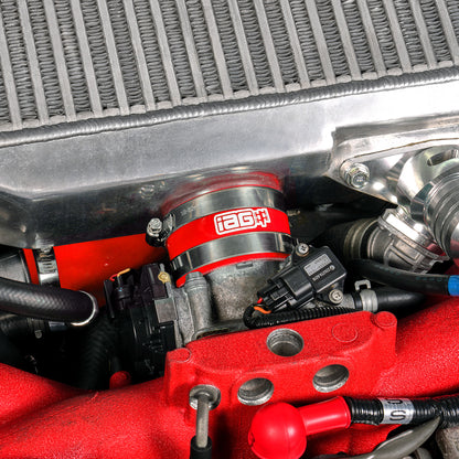 IAG “Trim to Fit” Top Mount Intercooler Coupler Kit for 2004-21 Subaru STI - Red Installed