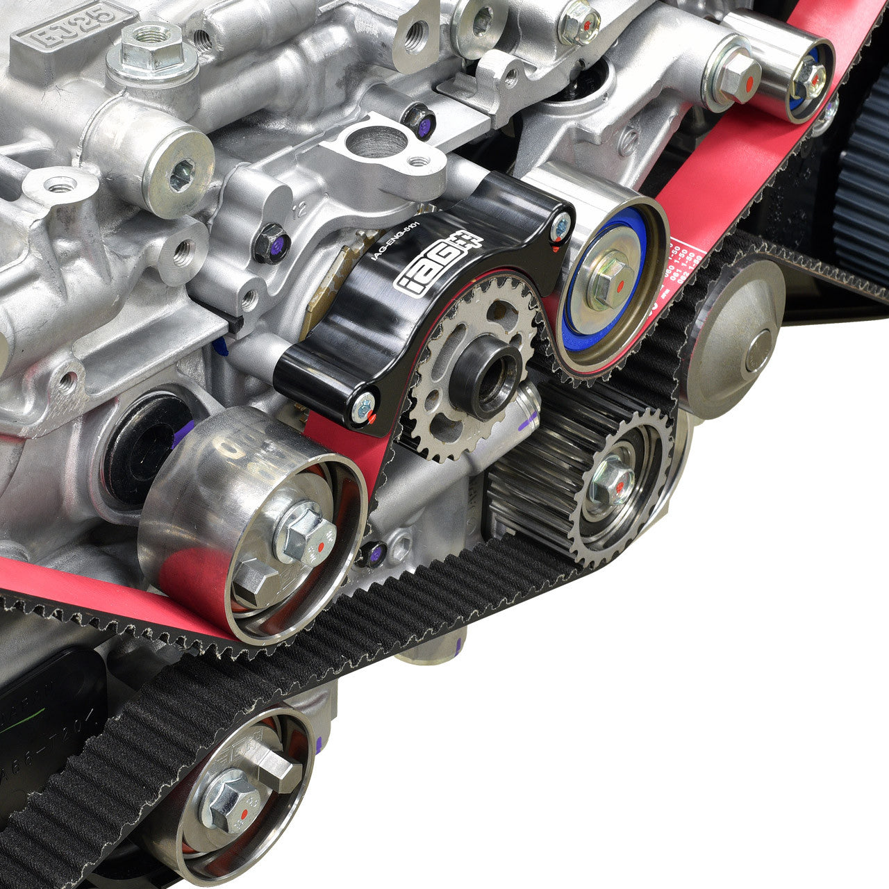 IAG 02-14 WRX, 04-21 STI Red Racing Timing Belt Kit with Timing Guide, Adjustable Idlers & Tensioner - Install Image 1