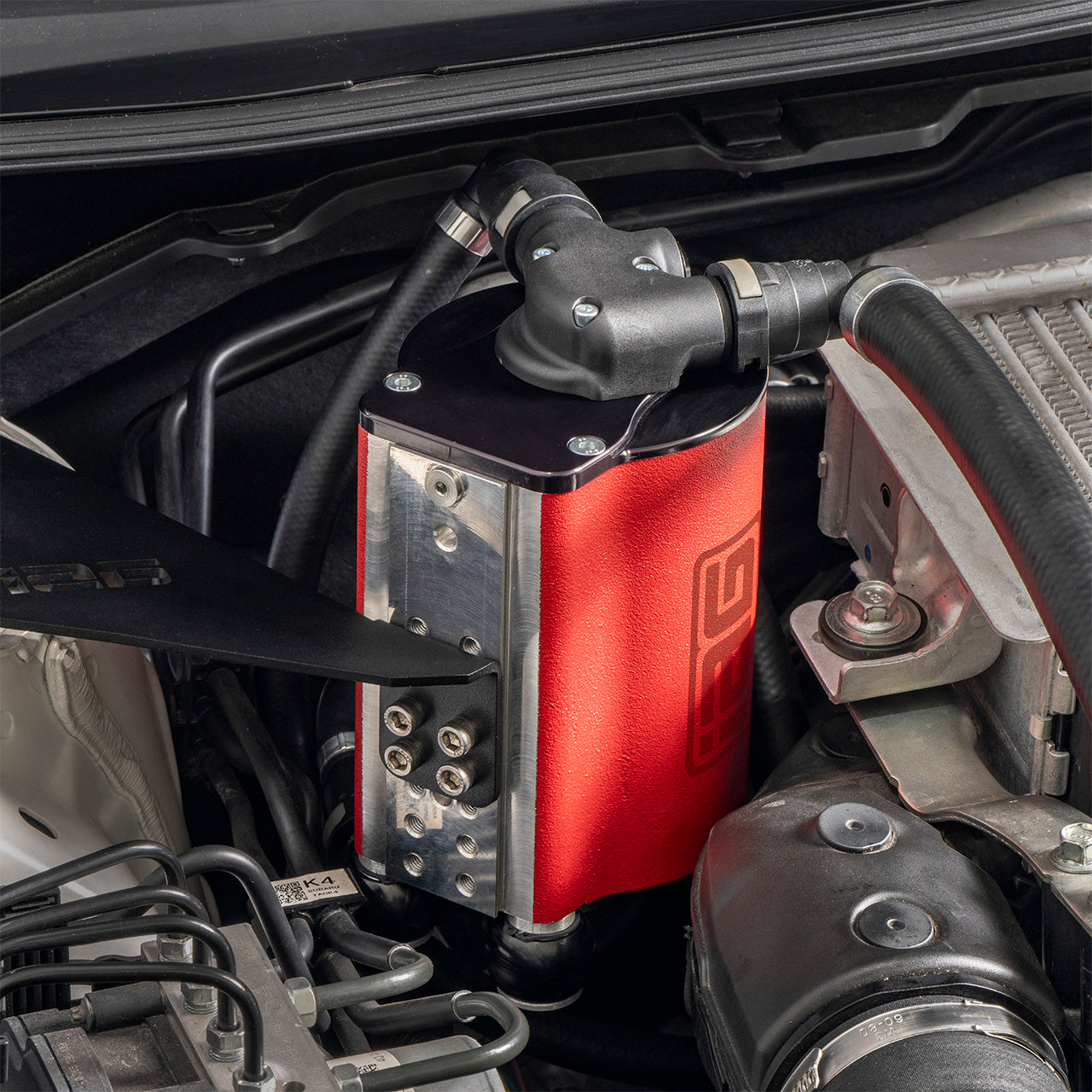IAG Air / Oil Separator (AOS) Fits 2022-26 Subaru WRX - Installed Close-up 2