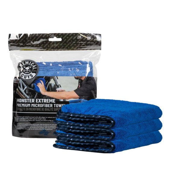 Chemical Guys Monster Extreme Thickness Premium Microfiber Towel - 16in x 16in - Blue - 3 Pack