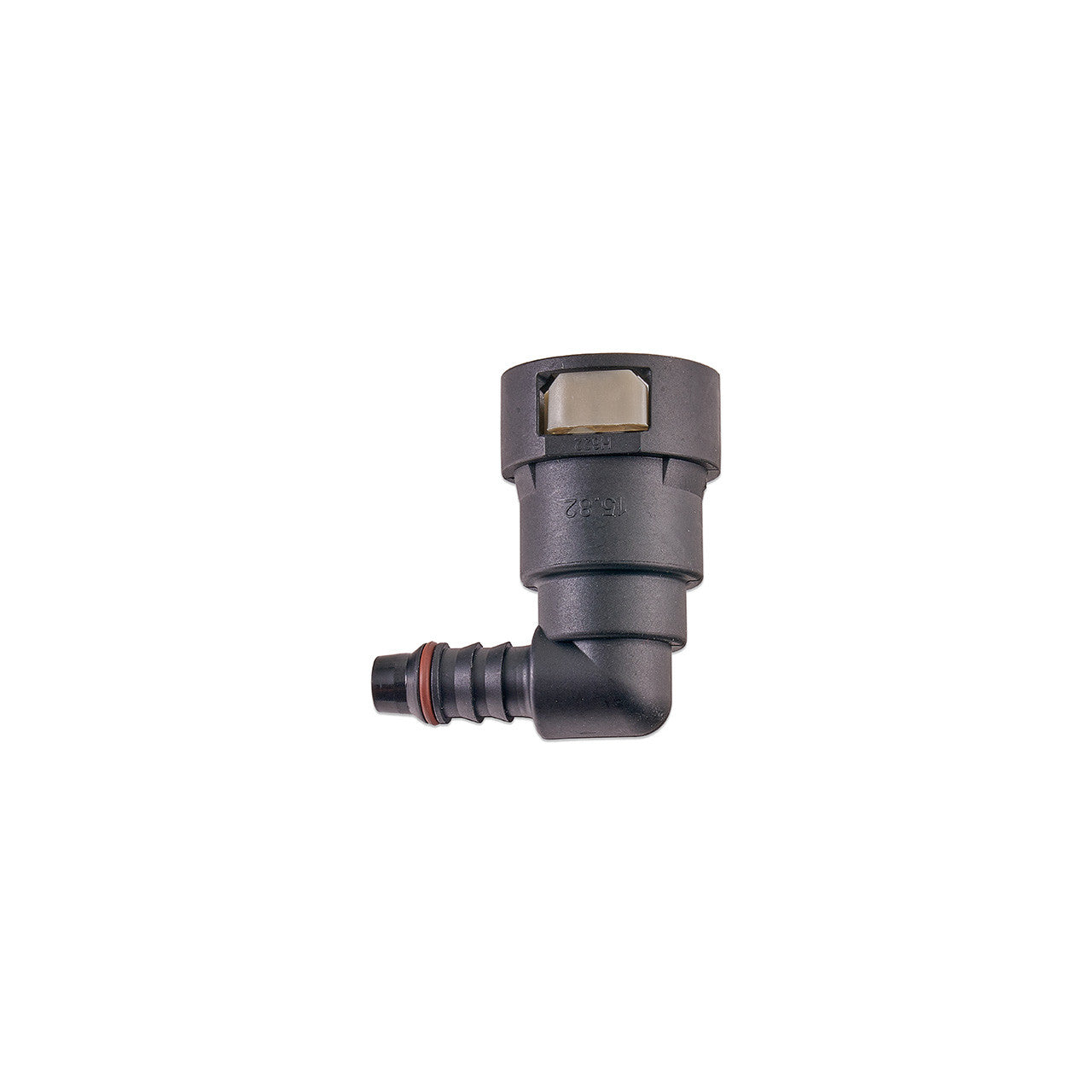 IAG 5/8" SAE Quick Connect Female to 3/8" Hose Barb 90 Degree Fitting - Angle 1