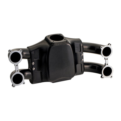 Corsa Veloce "Competizione" Forward Facing Billet Intake Manifold for OE 64mm T-Body - Black Finish - Angle 1
