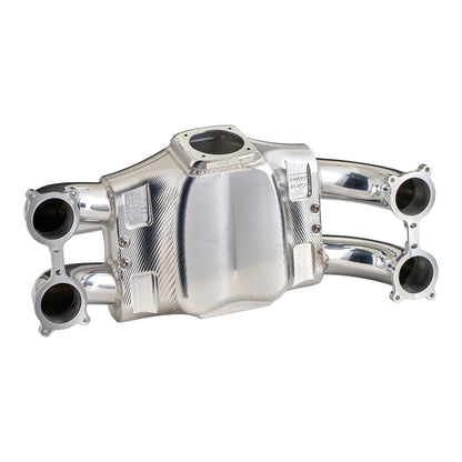 Corsa Veloce "Competizione" Forward Facing Billet Intake Manifold for OE 64mm T-Body - Silver Finish - Angle 1