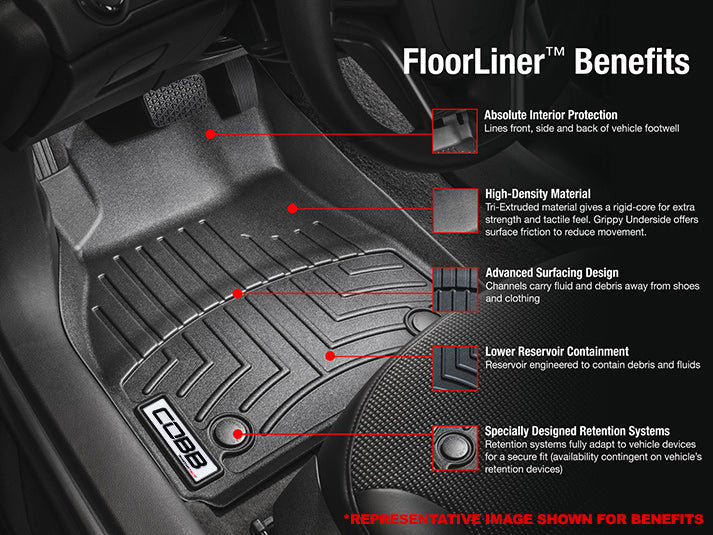 COBB Front and Rear FloorLiner by WeatherTech For 2014-18 Subaru Forester XT - Black - Features and Benefits