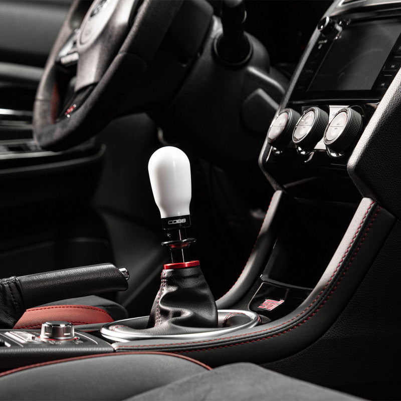COBB Subaru 6-Speed Tall Weighted COBB Shift Knob - White (Incl. Both Red + Blk Collars) - Installed 1