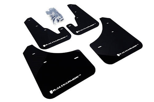 Rally Armor UR Black Mud Flaps with White Logo For 2004-09 Mazda Speed 3