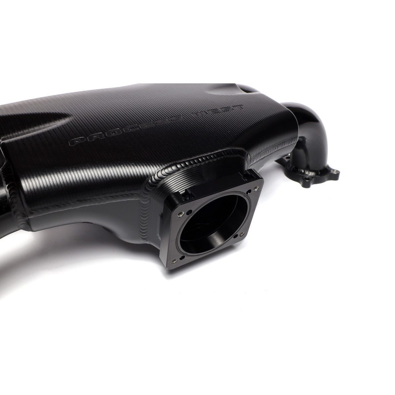 IAG Subaru STI Process West Intake Manifolds Big Bore 76mm Throttle Body Adapter - Installed - Angled