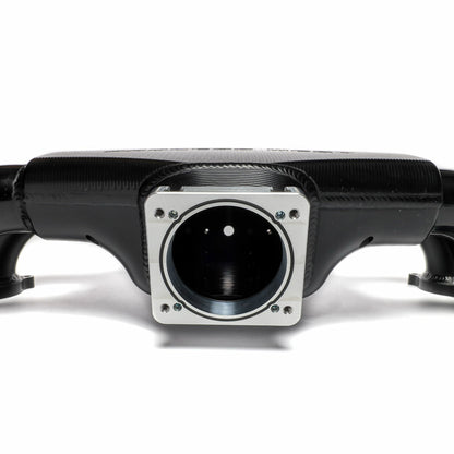 IAG Silver Big Bore 76mm Throttle Body Adapter mounted to Subaru STI Process West Intake Manifold