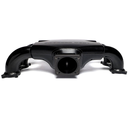 IAG Big Bore 76mm Throttle Body Black Anodized Adapter mounted to Subaru STI Process West Intake Manifold