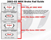 Hawk HPS Front Brake Pads For All 2002 WRX, Some 2003 WRX (D721 Replacement) - Specs