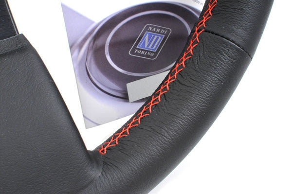 Personal Neo Grinta 330 Steering Wheel in Black Leather with Red Stitching - Close-up
