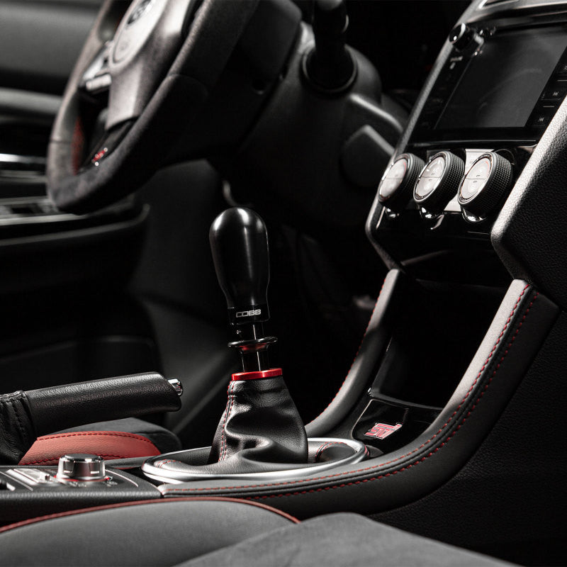 COBB Subaru 6-Speed Tall Weighted COBB Shift Knob - Black (Incl. Both Red + Blk Collars) - Installed 1