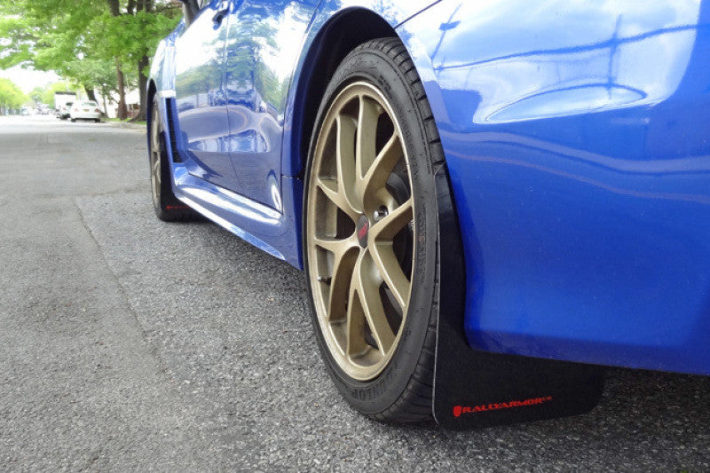 Rally Armor 15-21 Subaru WRX/STI (Sedan ONLY) White UR Mud Flap w/ Red Logo - MF32-UR-WH/RD - Installed 5