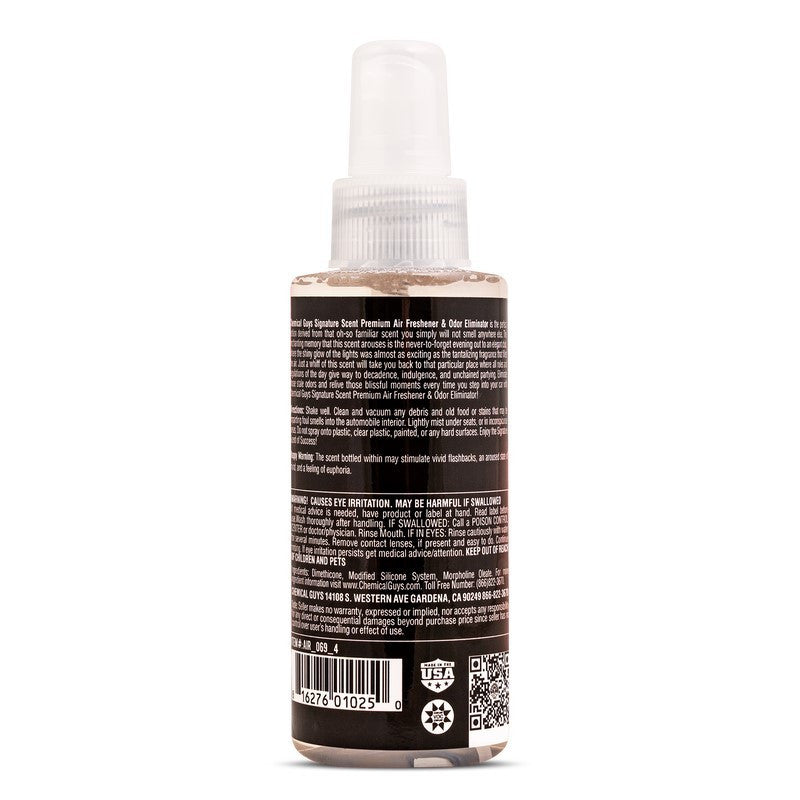 Chemical Guys Signature Scent Air Freshener & Odor Eliminator- Information Label