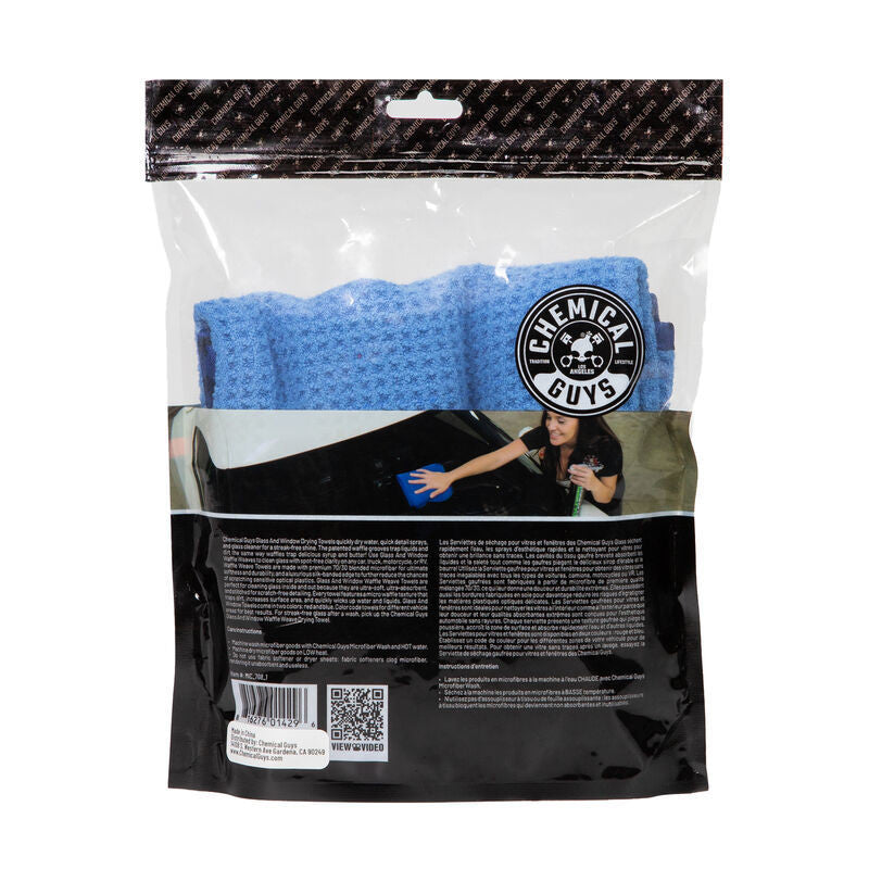 Chemical Guys Waffle Weave Glass & Window Microfiber Towel - Blue - Label