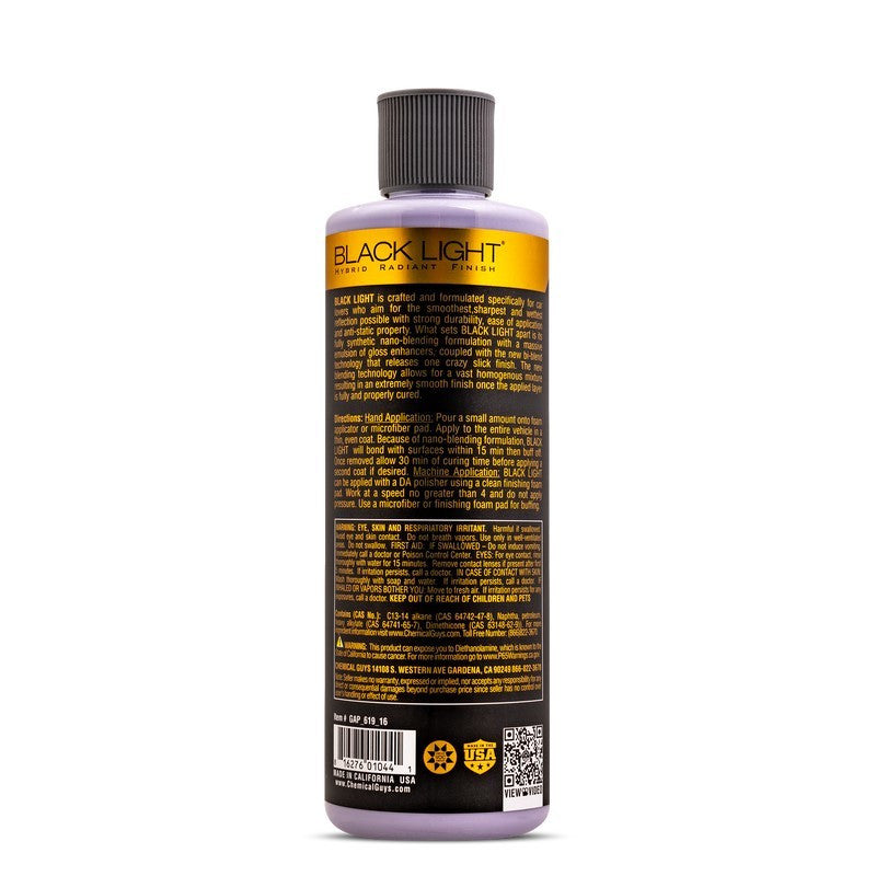 Chemical Guys Black Light Hybrid Radiant Finish Gloss Enhancer & Sealant In One - 16oz - Label