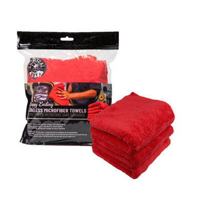 Chemical Guys Happy Ending Ultra Edgeless Microfiber Towel - 16in x 16in - Red - 3 Pack - Case of 16 - MIC34103