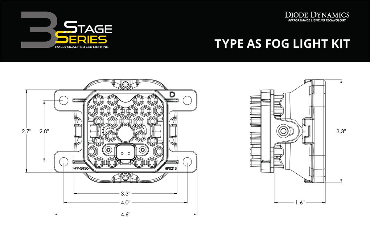 Diode Dynamics SS3 Max Type Fog Light Kit For 2019-22 Subaru Ascent - Yellow SAE Fog - DD6994 Drawing